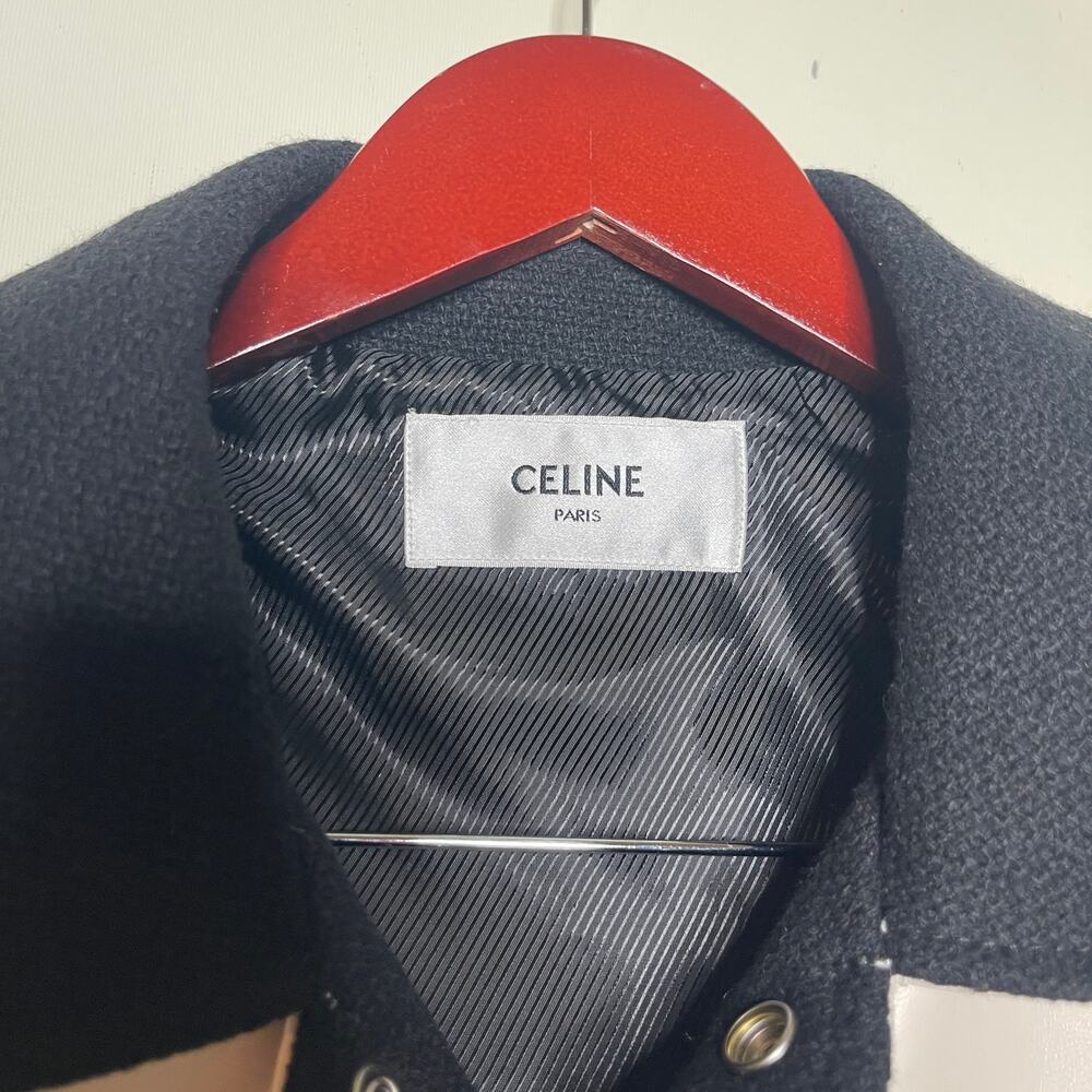 CELINE Black Jack Teddy Cream Leather-Trimmed Wool-Blend Varsity Jacket 46 US S - Picture 6 of 16
